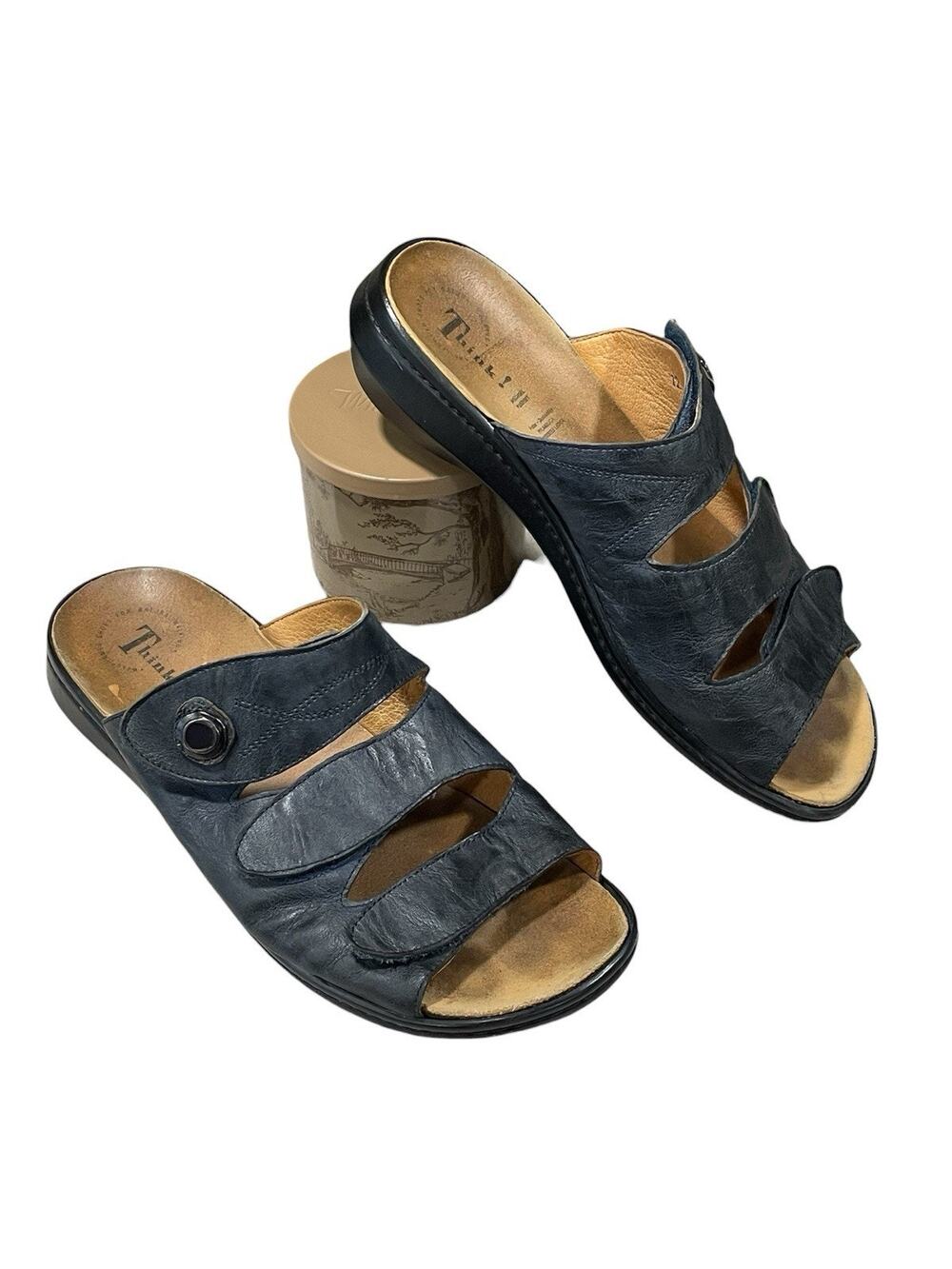 Think! Natural Walking Shoes Blue Leather Sandals Slides Comfort Women’s 12 (43)